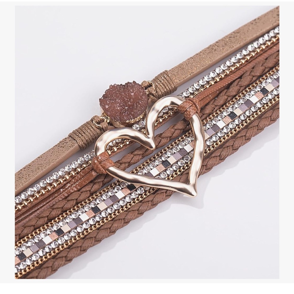 Heart Leather Wrap Bracelets Stackable Boho Cuff … - image 7